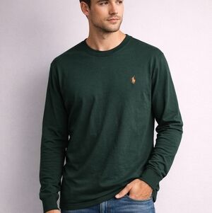 Polo Ralph Lauren Long Sleeve Tee Mens Large Green Orange Pony Classic Cotton XL